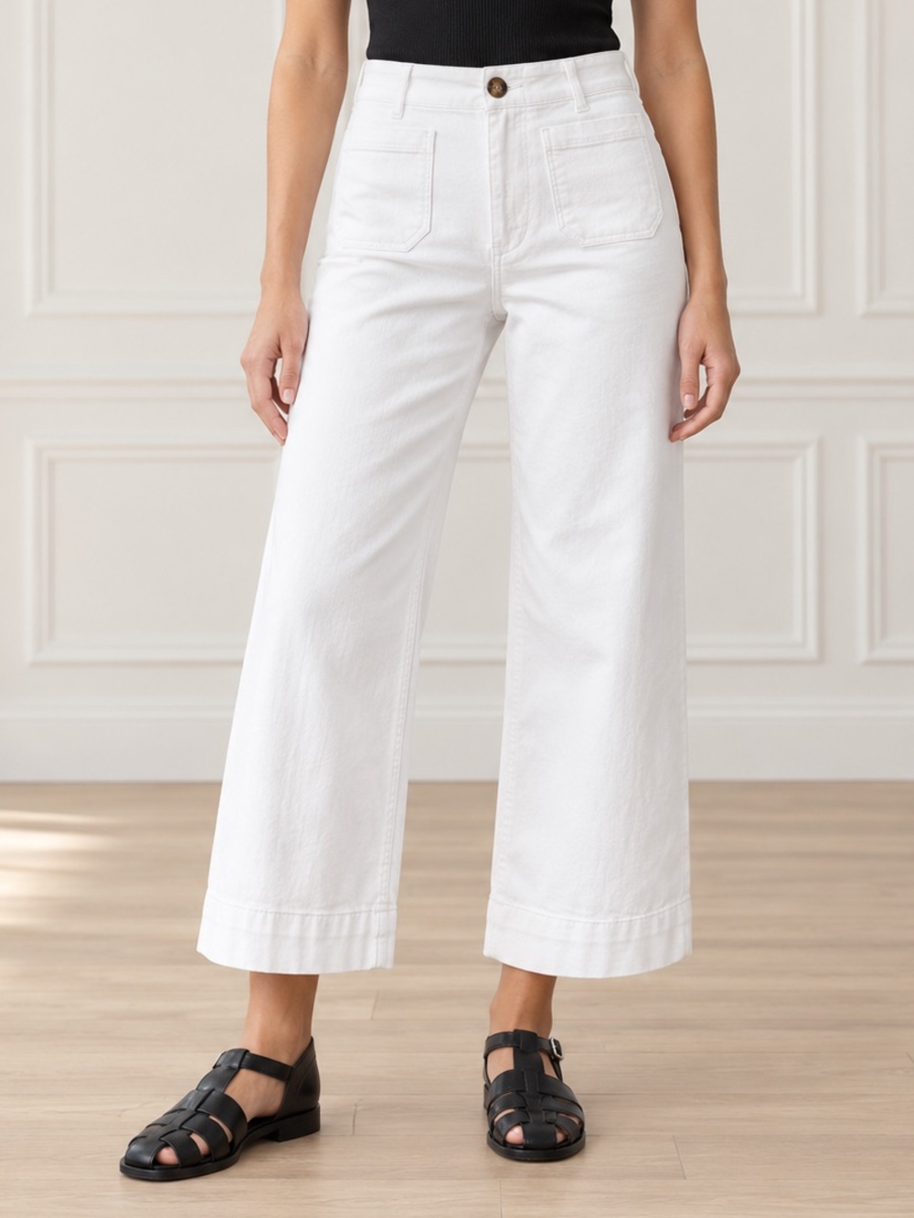 Anthropologie Maeve Colette Crop Wide Leg Jeans White High Rise Patch Pocket 30